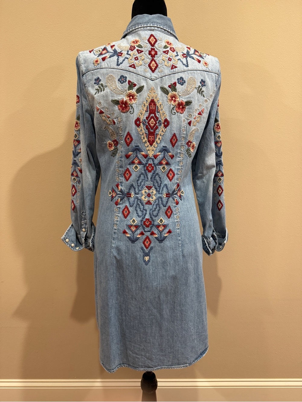 Stetson Light Blue Denim Long Sleeve Embroidered Shirt Dress - Picture 3 of 3